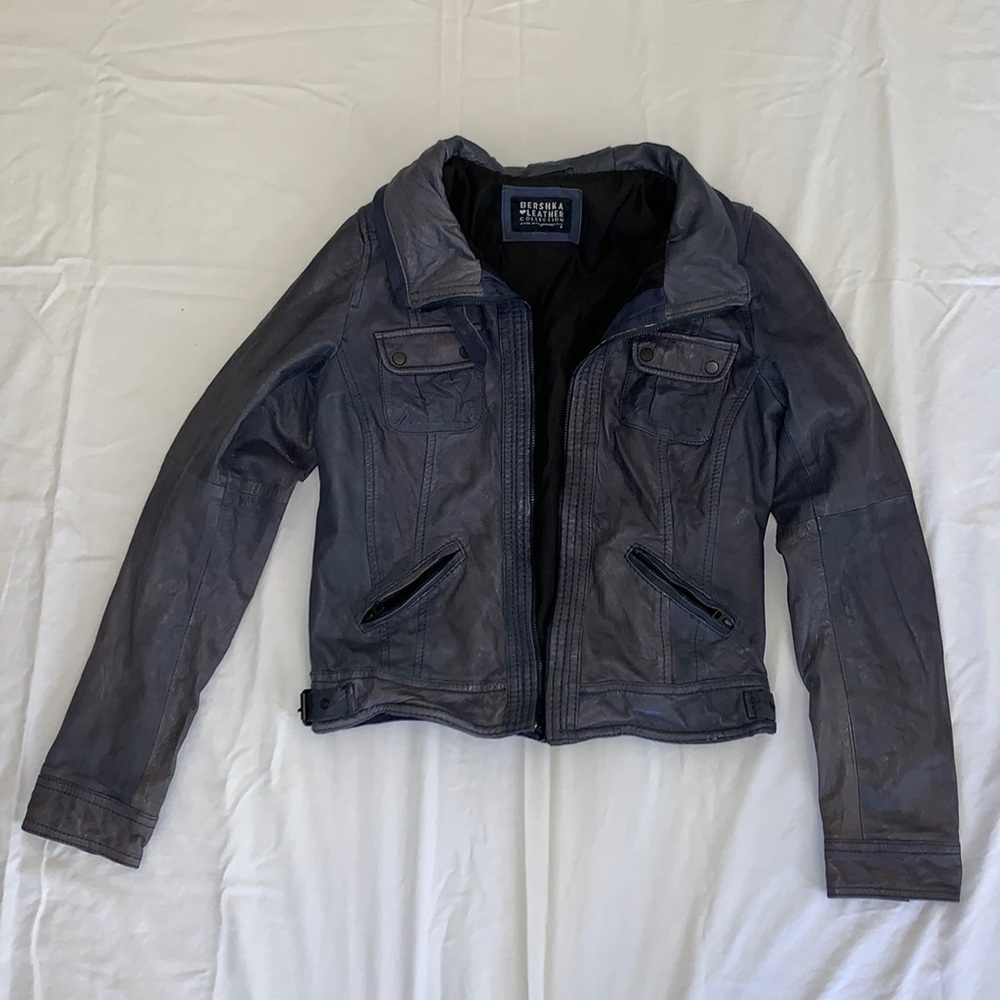 Blue Leather Moto Jacket